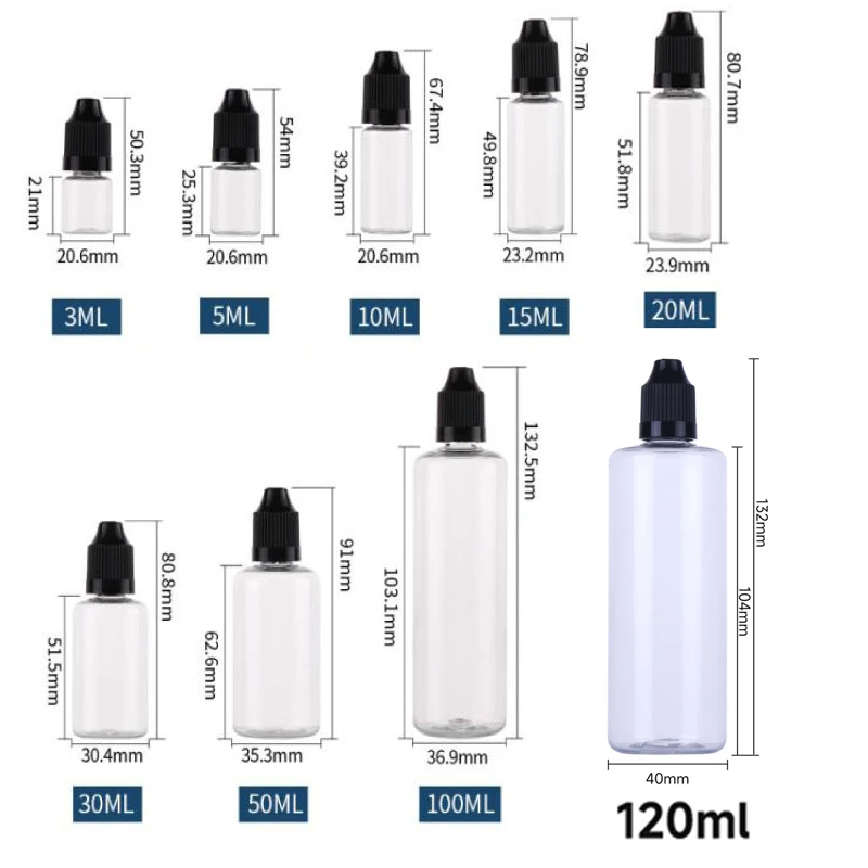 50Pcs 3/5/10/15/20/30/50/100/120ml Empty PET Plastic Refillable Dropper Bottle E Liquid Dispensor Eye Vape Oils Drop Containers