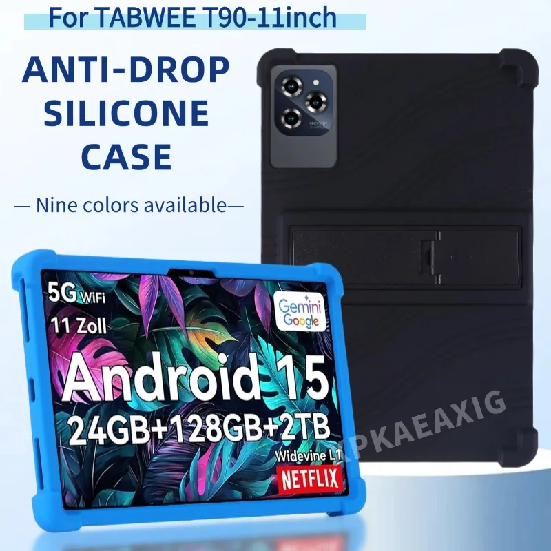 

For Tabwee T90 11inch Tablet Cover Funda with 4 Shockproof Android 15 Airbags Safety Cover Soft Silicon Stand Protective Shell