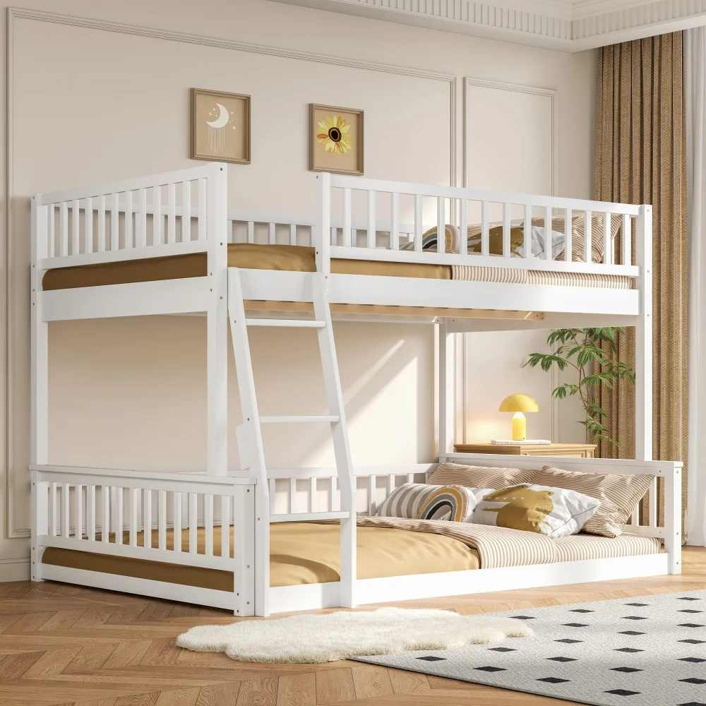 

Full XL over Queen Bunk Bed with Ladder and Guardrails, White