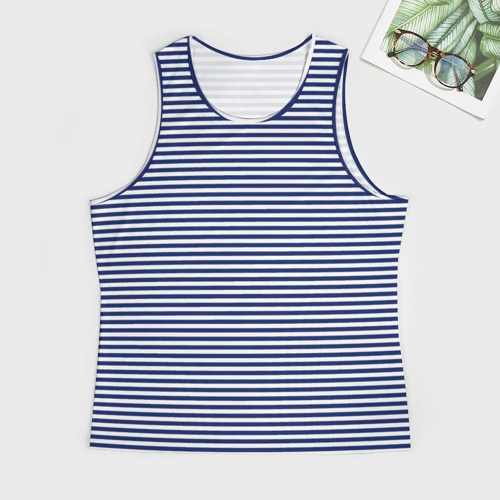 Classic Stripes Tank Top Navy Blue and White Males Full Print Tops Workout Streetwear Sleeveless Shirts