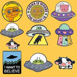 Cute UFO Alien Enamel Pins Cosplay Brooches for Women Men Lapel pin Cartoon Animals Metal Badge Collar Jewelry Friends Gifts