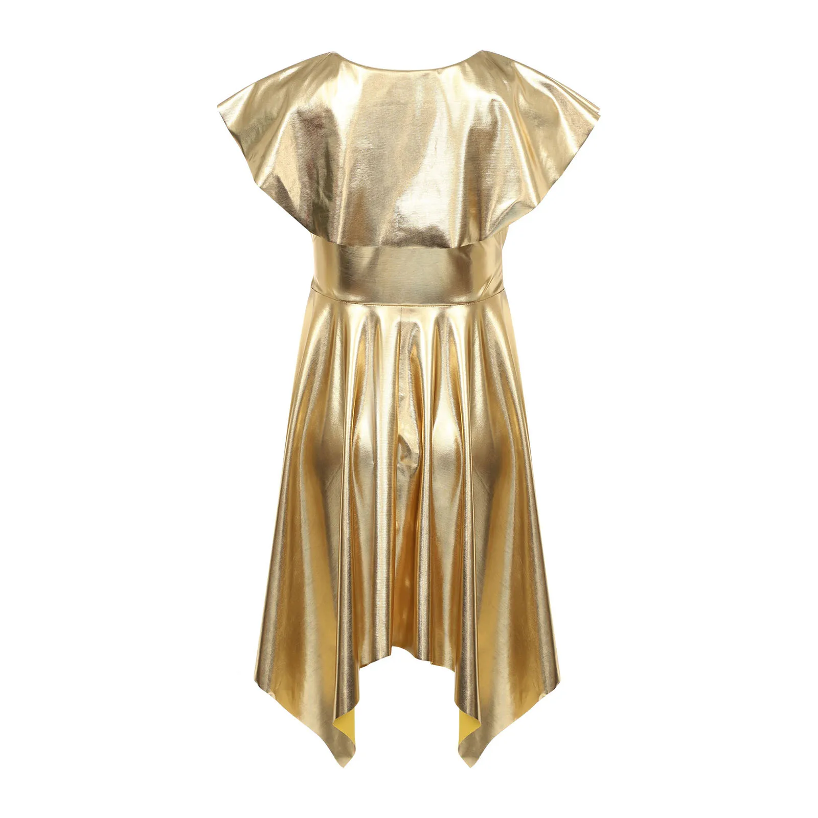 Abito da ballo liturgico per ragazze, tunica da chiesa, costume da festa per cosplay di Halloween, abito da coro con cintura, orlo asimmetrico metallico