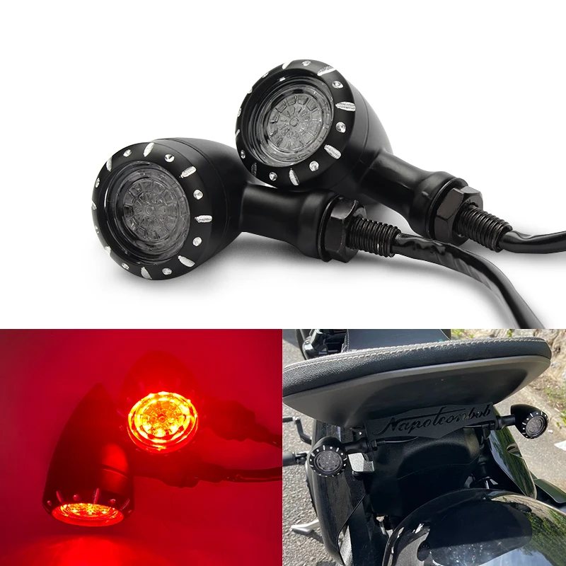 Motorcycle bullet LED turn signal brake  light Aluminum alloy flashing brake light 10mm indicator 12V universal