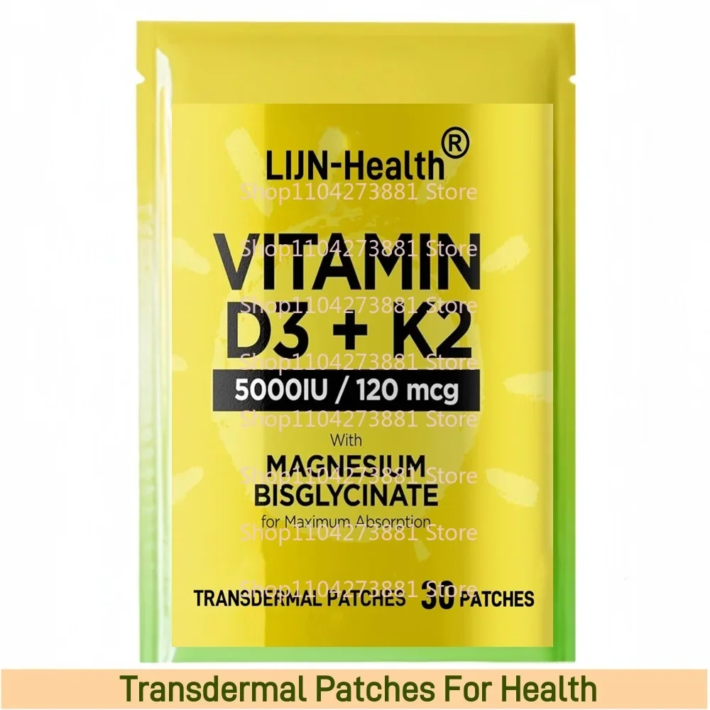 30 Patches Vitamin D3+K2 Transdermal Patches with Magnesium Bisglycinate for Immune Support Promotes Heart, Health