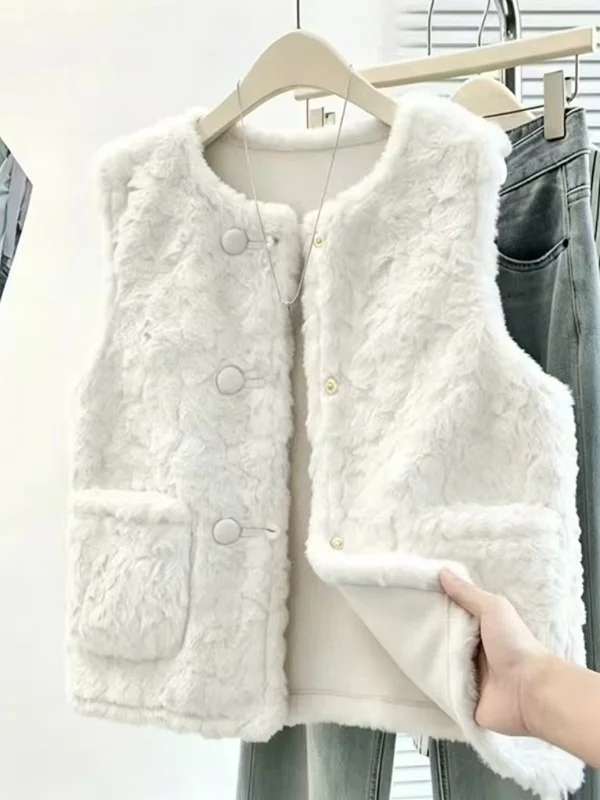 Authentic Autumn Winter New Style Furry Vest Loose Forest System Lightweight Warm Sleeveless Elegance Outerwear