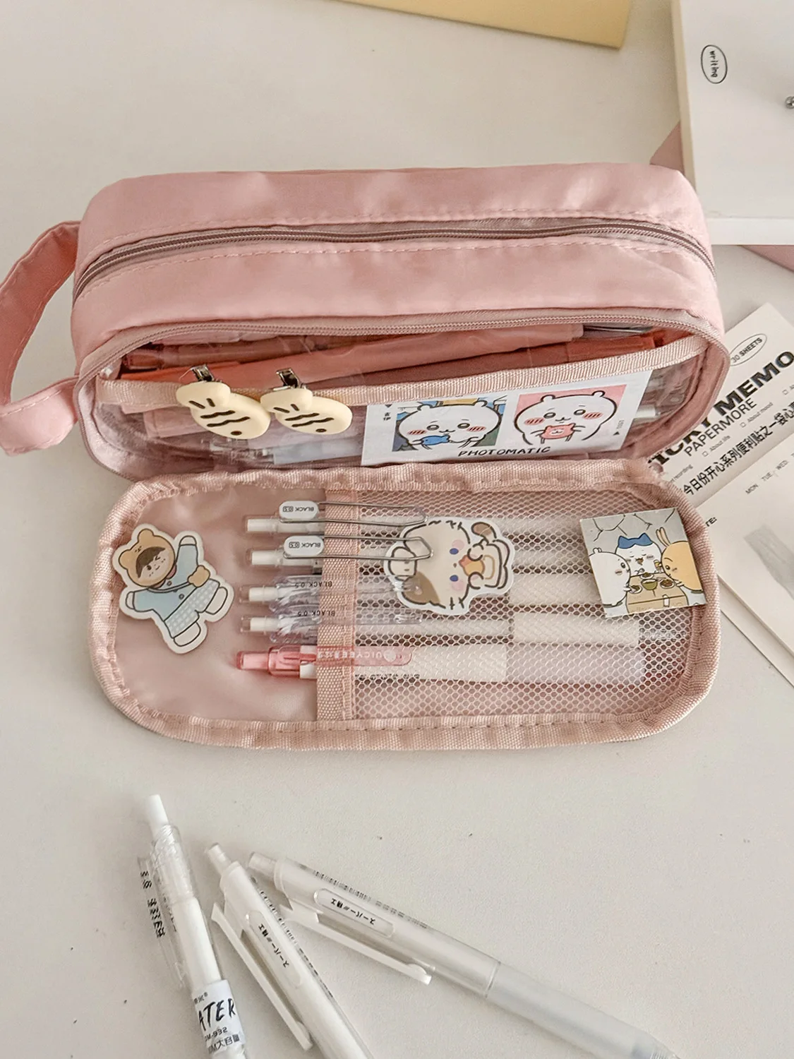 Large-Capacity Layered Grid Student Essential Stationery Bag, Partitioned Pencil Case, Niche New Model with High Aesthetic VA