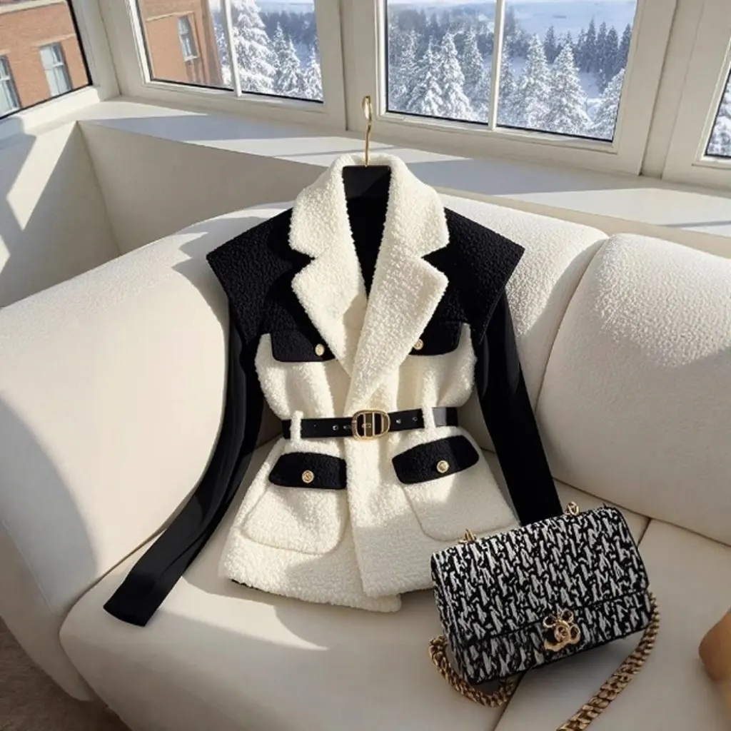 

Women's Vest New Winter Thickened Unique Super Beautiful Black White Splicing Vest Layering Outerwear