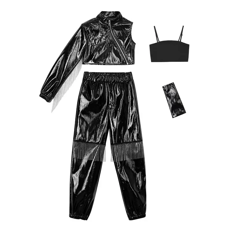 Tenues de scène K-pop pour enfants, costume de danse jazz hip-hop pour filles, vêtements de danse urbaine pour enfants, vêtements de performance de spectacle de piste, noir