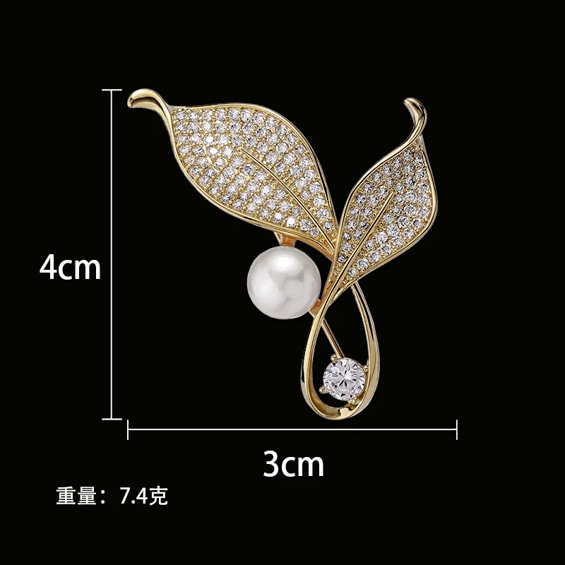 Luxury Rhinestone Leaves Brooch High Quality Pearl Metal Buckles Fixed Accessories Anti Fading Brooch Coat Collar Pin Jewelry