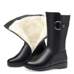 Winter Boots PU Leather Female High-heeled Women Long Warm Snow Lady Fashion Non-slip Thick-soled Boots