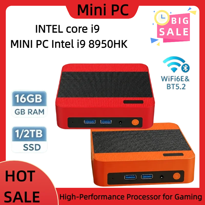 High Performance Intel Core i9 8950HK Mini PC 16GB RAM 1/2TB SSD WIFI 6 BT5.2 4K 60Hz HD  Portable Mini Gaming Office Study Pc
