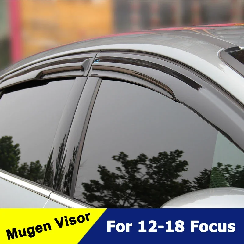 Mugen Style WIndow Visor For Ford Focus Hatchback 2012-2018 19-23 3D Awnings Shelters Vent Shades Sun Rain Deflector