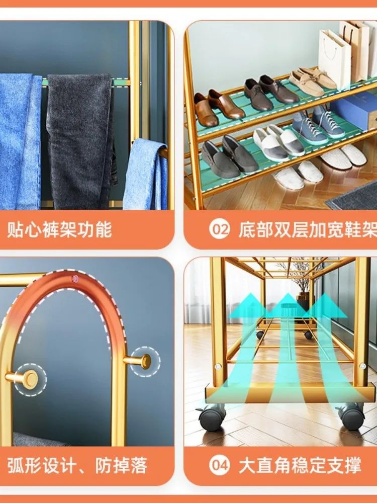 Clothes rack household floor-mounted luxury clothes rack Simple clothes rack with folded balcony in bedroom