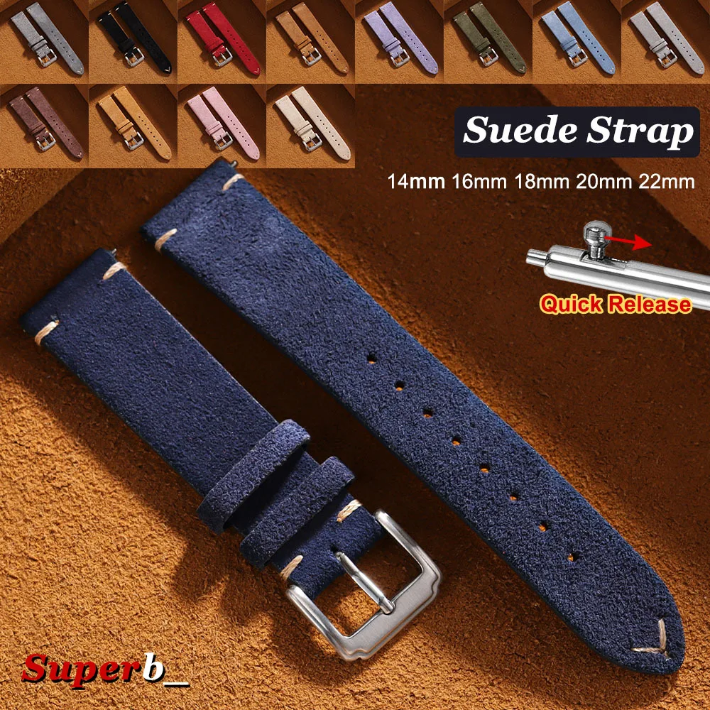 Retro Braunes Armband 22mm 20mm 18mm 16mm 14mm Schnellverschluss Weiches Wildlederarmband Uhrenarmband Kalbsleder Armband Damen & Herren Zubehör