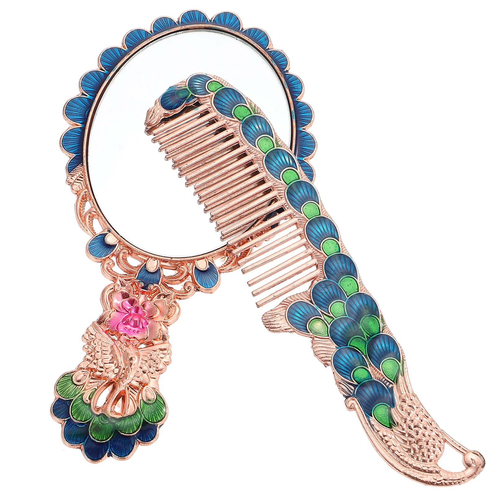 1Set Retro Handheld Makeup Mirror with Comb Vintage Design High Definition Reflective Surface Portable Mirror for Travel Outdoor
