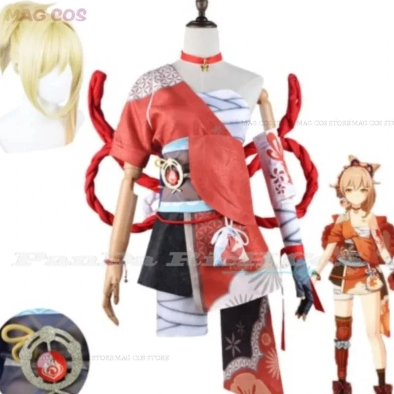 Kostum Cosplay Game Genshin Impact, Wig Yoimiya, Sepatu, Set Lengkap, Pakaian Role Play Wanita, Kostum Halloween
