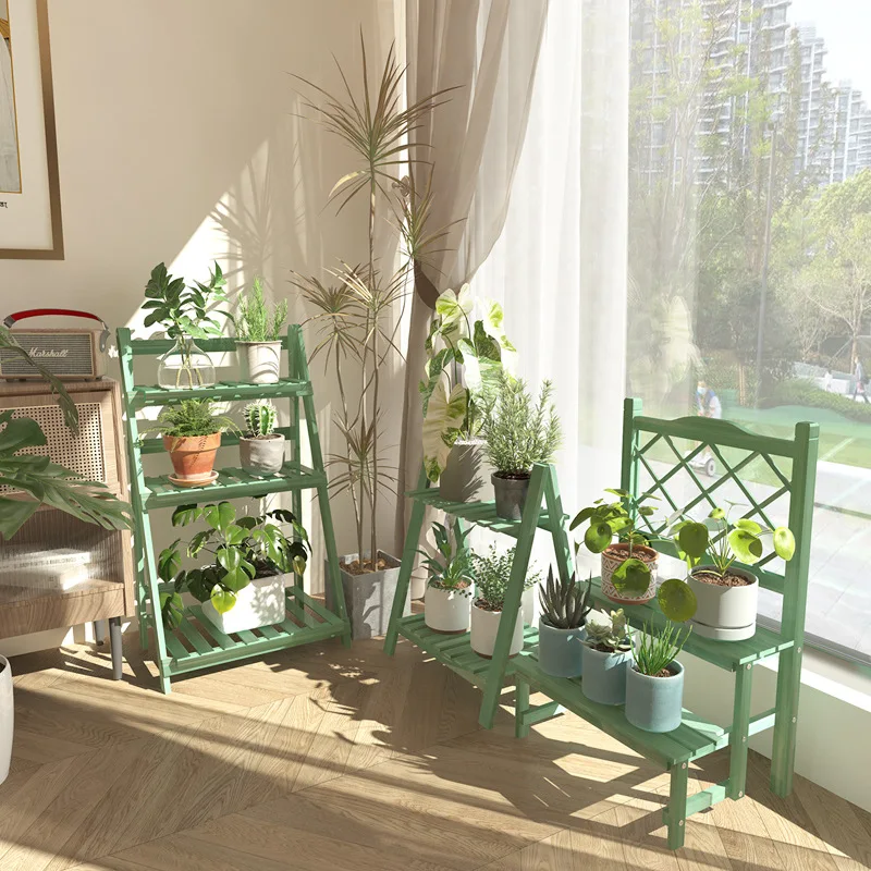

Balcony small flower stand plant stand retro solid wood shelf bay window succulent floor-to-ceiling flower stand flower pot