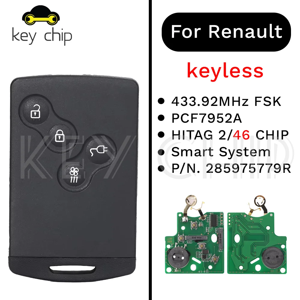 

Для Renault Zoe Megane 3 Laguna 3 Scenic Fluence чип громкой связи дистанционный ключ 285975779R 433 МГц ID46 смарт-карта 4 кнопки