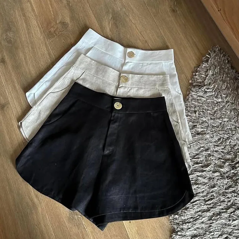 Summer Lyocell Linen Shorts Women White Color High Wasit Casual Loose A-line Beach Holiday Streetwear Shorts Feminino Pantalones