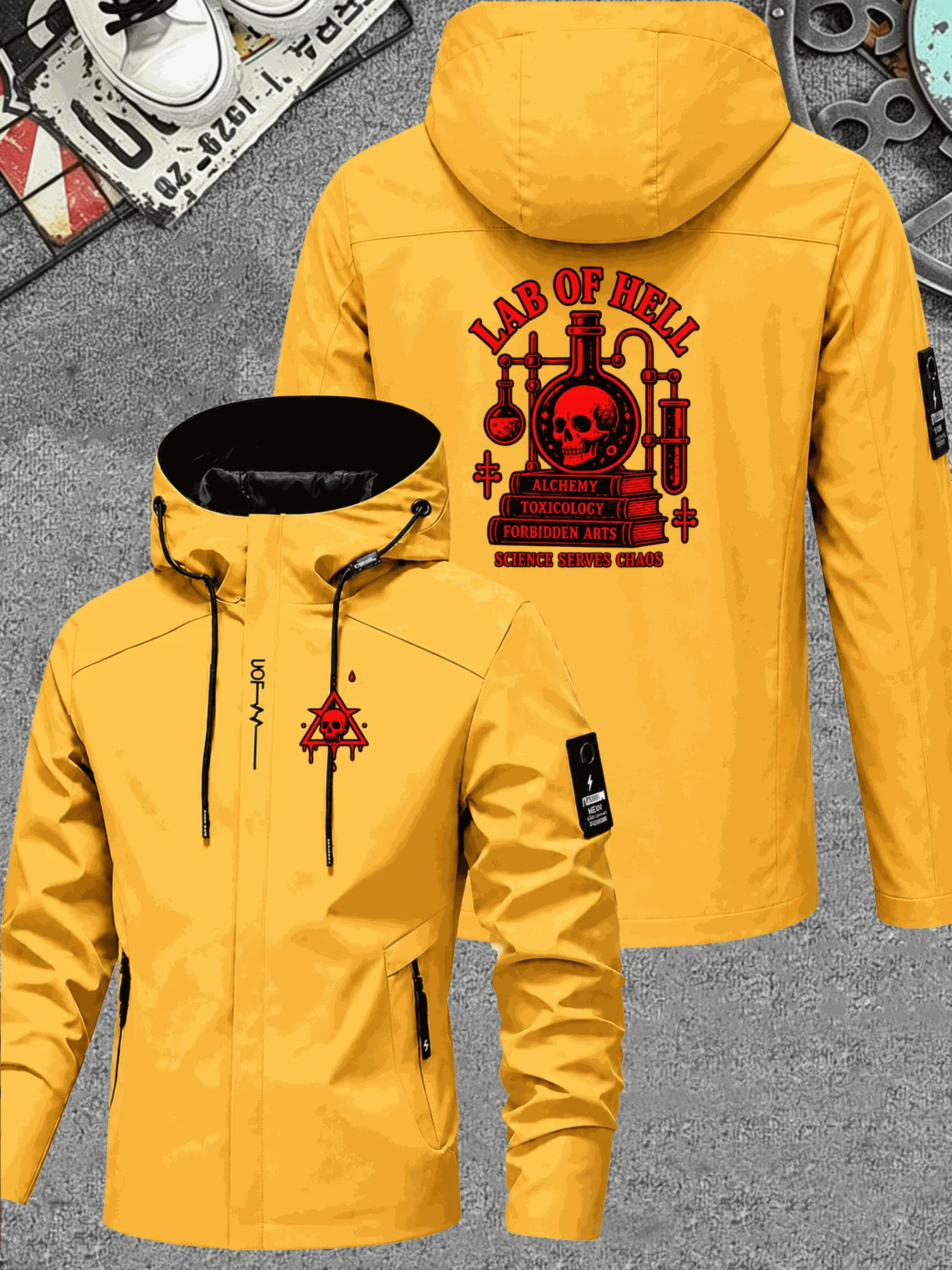 Windbreaker Men Zip - Men Hooded Jacket Hel Of Alchemy