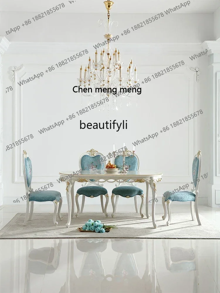 

X A Pastoral Style Dining Table Blue European Oval 1.6M Dining Tables and Chairs Set Furniture