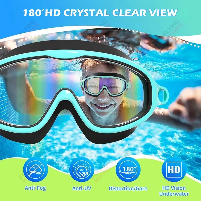 New Wide View Large Frame Silicone Swimming Goggles No Leaking Anti Fog Anti-UV Pool Eyewear for Kids Toddler Boys Girls 3-15