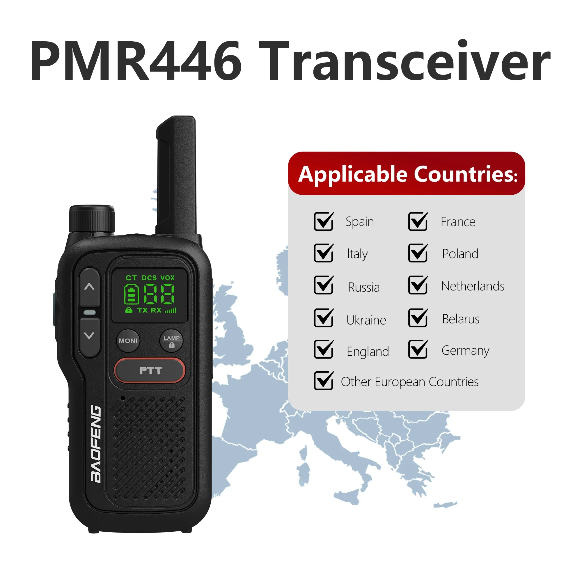 BF-T18 PMR446 446MHz T18 Baofeng Walkie Talkie Type-C LED Flashlight For European Countries 16Channels Long Range Portable Radio