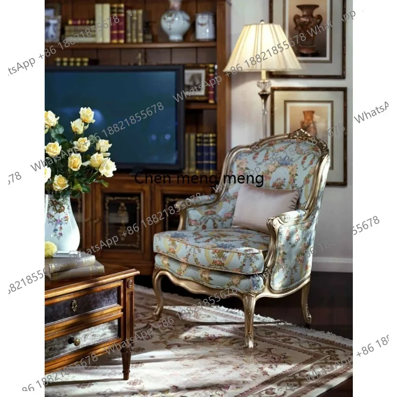 E182 Neoclassical sofa Solid wood fabric sofa European   chair Leisure single sofa