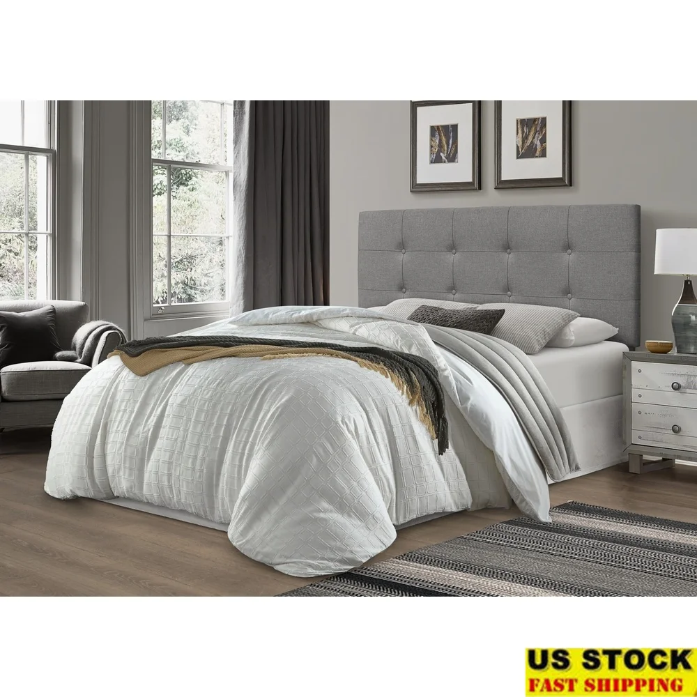 

Elegant Full Tufted Upholstered Headboard Adjustable Height Soft Touch Fabric Sturdy Metal Legs Modern Bedroom Decor