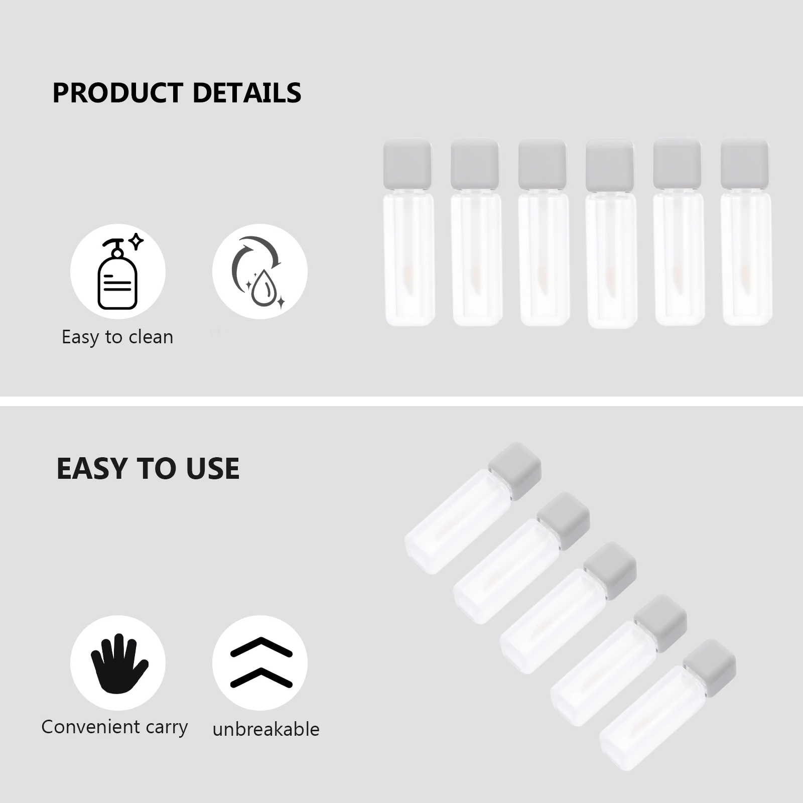 

5 Pcs Lip Gloss Tubes 6ml Grey Matte Refillable Empty Lipstick Bottles Travel Size DIY Kits Mini Lipsticks