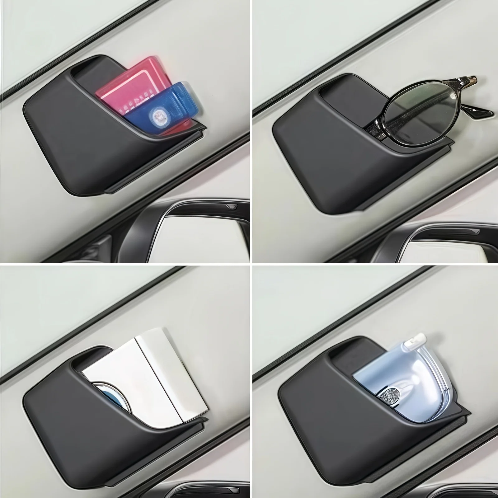 Organizador elegante de óculos e telefone para carro – Design antiderrapante com compartimento duplo, adequado para SUVs, sedenos e caminhões - Uso em 4 estações
