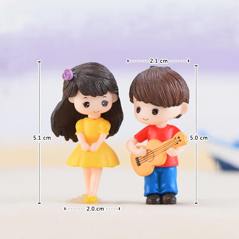 Guitar Couple Lover Miniature Figurines Boy Girl Dating Character Garden Ornament Wedding Decoration Cake Car Home Modern Craft view 3