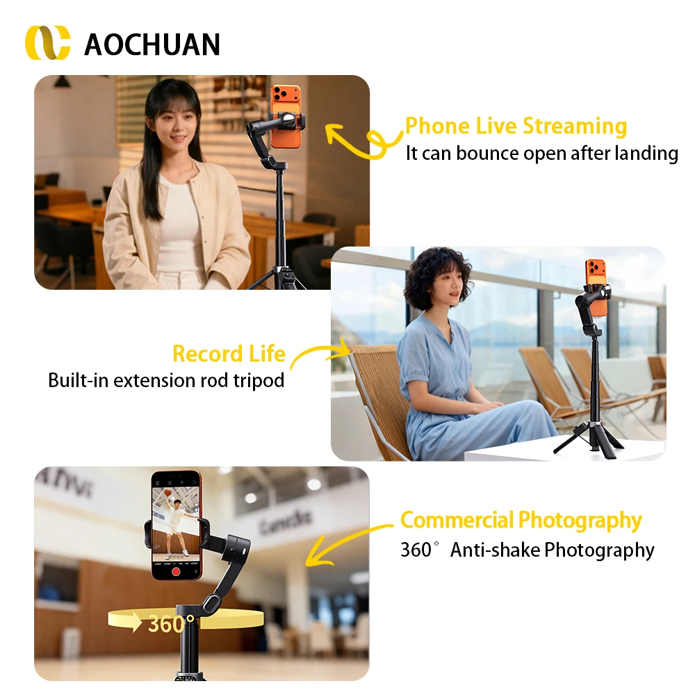 2026 Neuer AOCHUAN Gimbal-Stabilisator Bounce Type Smart X3 mit integrierter 51CM Verlängerungsstange und abnehmbarer Fernbedienung für Vlog-Aufnahmen – Detail 6