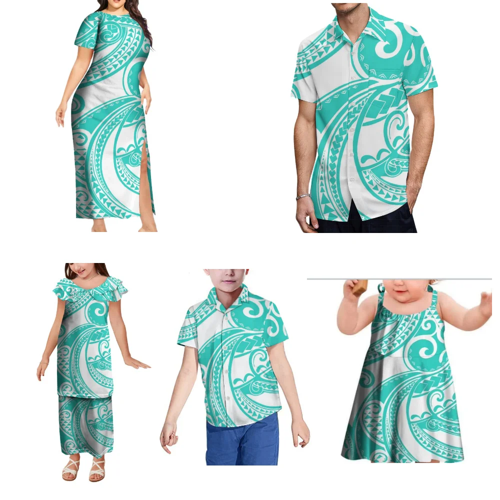 2025 New Style Features Men Boys Shirt Hawaiian Beach Party Casual Loose Top Polynesian Samoa Island Style Women  dress