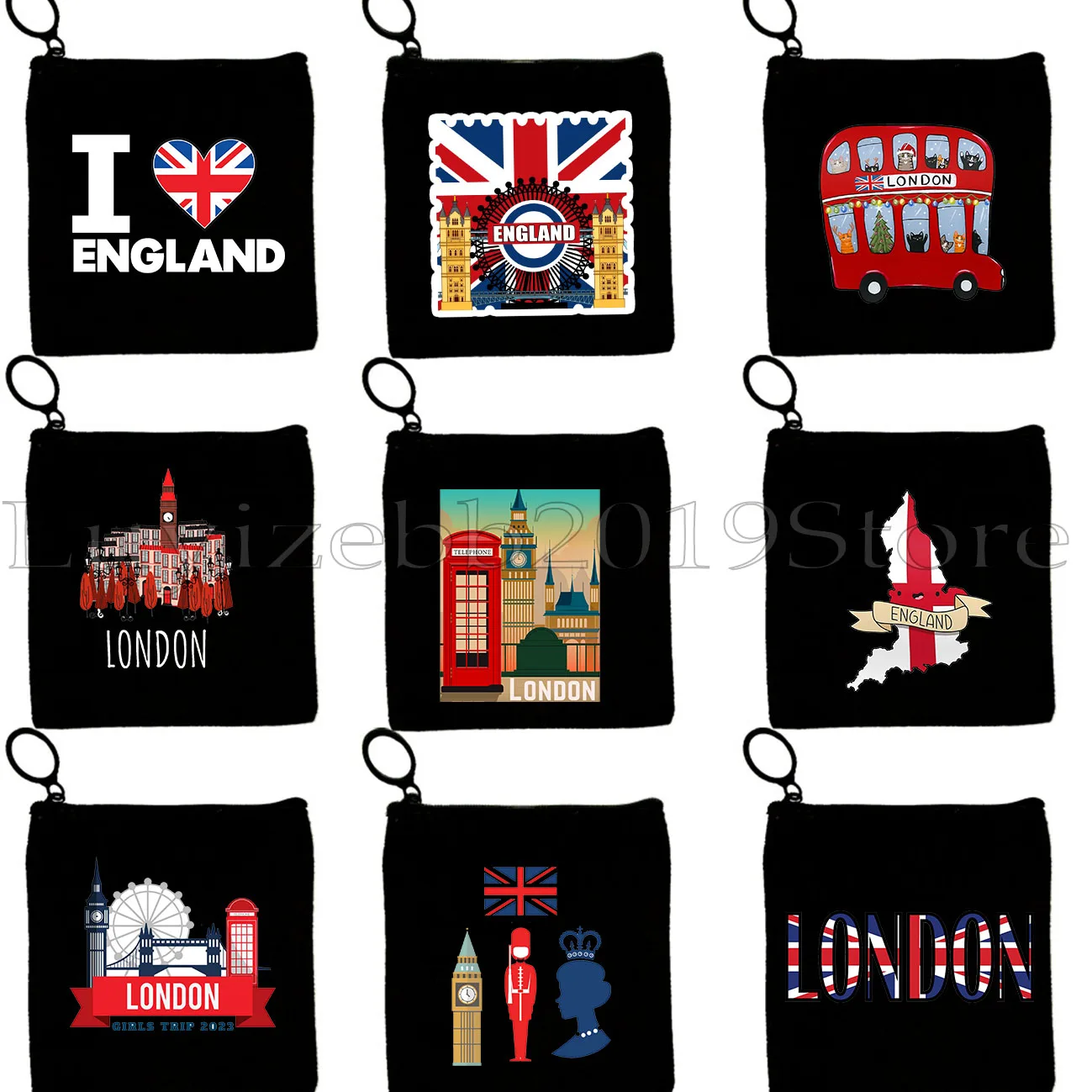 

Биг Бен Лондон Англия Великобритания Мост Флаг Карта Телефонная будка Подарок для девочек Британский холст Кошелек для монет Чехол для ключей Сумка на молнии
