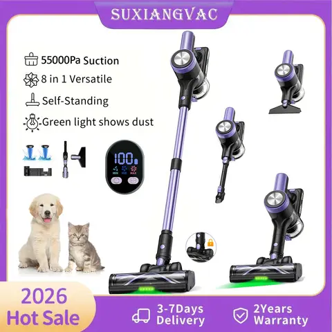 500W/55KPA Self-Standing Cordless Vacuum Cleaner,60 Mins Handheld Vacuum Cleaners,Smart LED Screen Vacuum for Carpet/Pet Hair