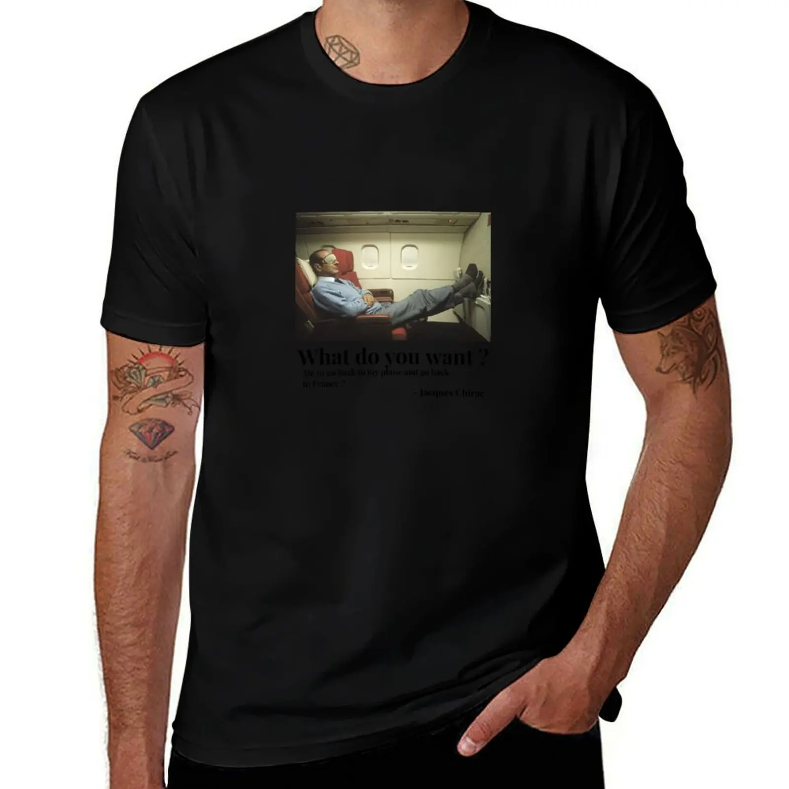 ¿Qué quieres? Camiseta de manga corta para el trabajo diario con estampado de Jacques Chirac durmiendo en un avión