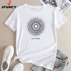 JFUNCY-camiseta gráfica extragrande para mulheres, camisetas de manga curta para senhoras, tops de algodão feminino, camisa verão, nova moda