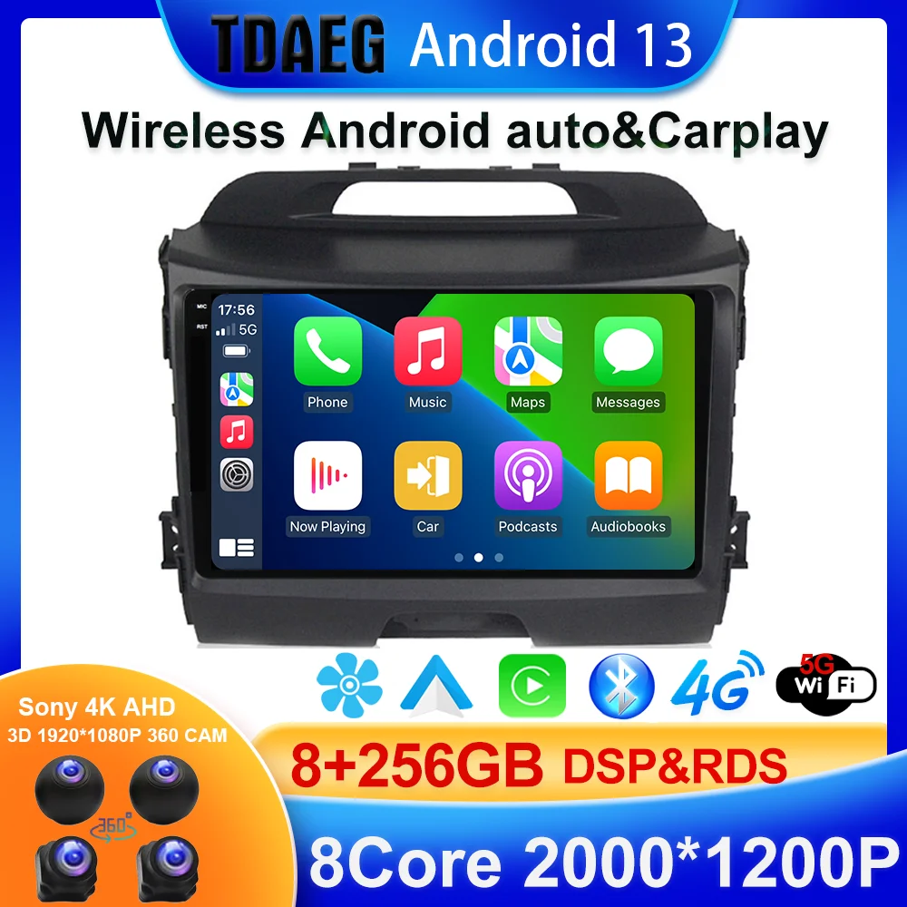 

Android for Kia Sportage 3 SL 2010 - 2016 8GB+128GB 1280*720 Android 12 Stereo Player GPS MAP Navigator for Cars 2din Head Unit