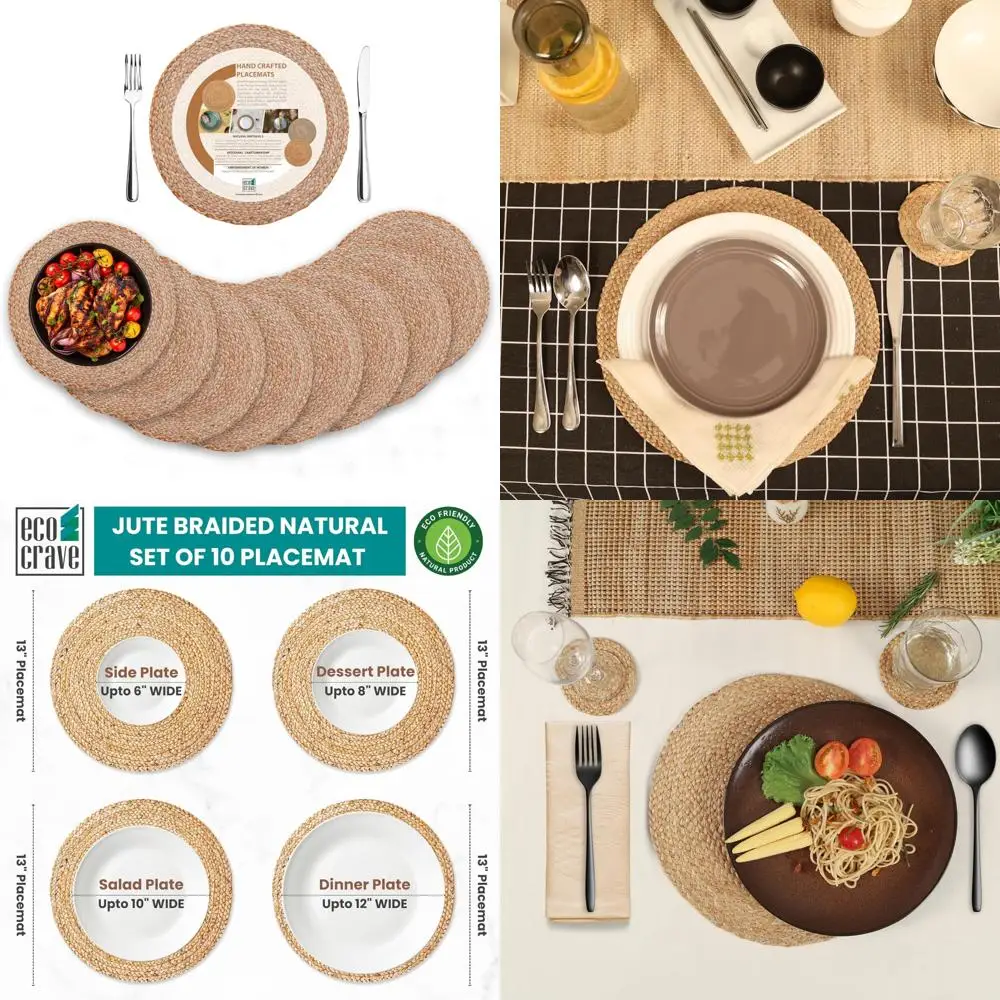 

13-дюймовые круглые тканые салфетки Eco Crave, набор из 10 штук — плетеные коврики в богемном стиле в деревенском стиле для украшения обеденного стола