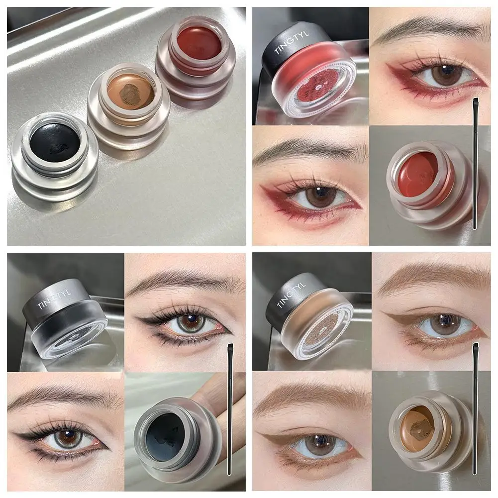 1 set zwarte eyeliner crème waterdichte schoonheid cosmetica langdurige eyeliner gel oogschaduw make-up tools met borstelset eyeliner
