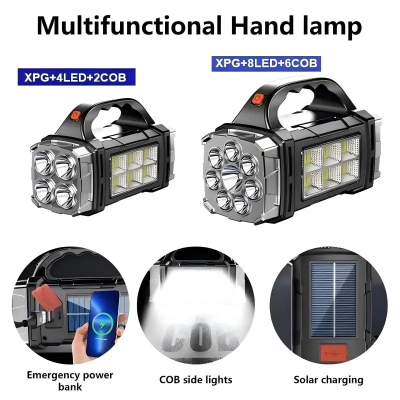 Powerful LED Flashlight COB Camping Rechargeable Lantern Outdoor Portable Searchlight Strong Light Torch Mobile Power Supply