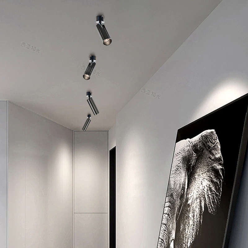 Led Spotlight Electroplated Silver Small Spot Light Surface Mounted Foldable Adjustable Angle Antique Bauhaus Style COB Lamp