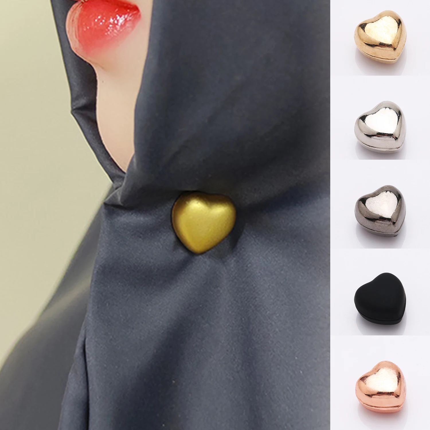 1 Pair Heart Shape Muslim Hijabs Strong Magnetic Pins Buckle Women Cardigan Safe Magnet Hijabs Scarf No Hole Accessories