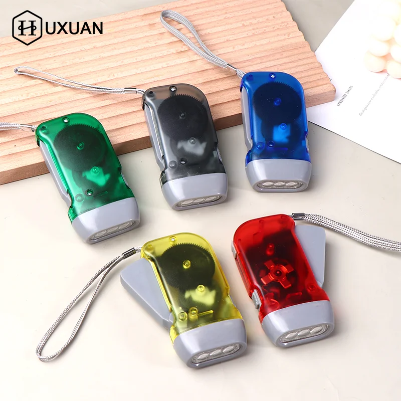 5 Colors Hand Pressing Dynamo Crank Power Wind Up Flashlight Mini Self Generating Torch LED Camping Lamp Light for Outdoor Home