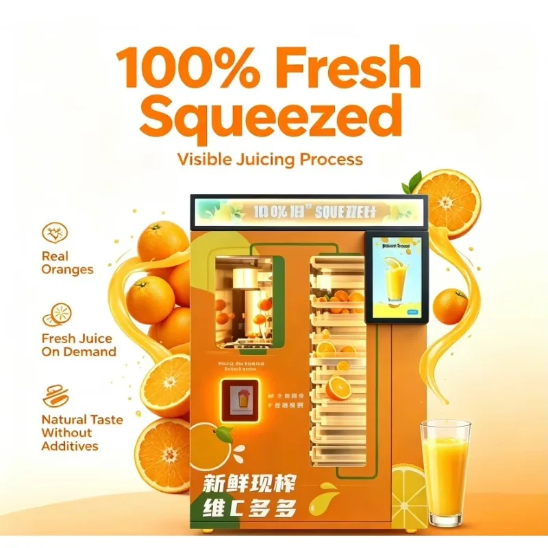Full Automatic Orange Juice Vending Machine Visible Juicing Process 24 Hours Unattended Vending Machine for Business Customized