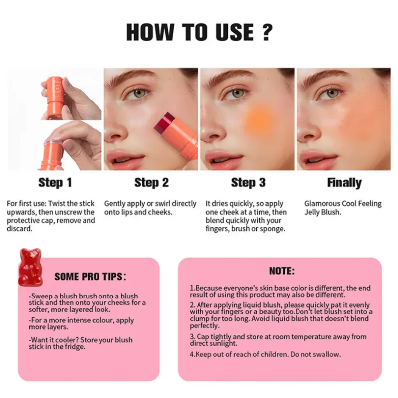 Gelee erröten Lip gloss Stick für faule Menschen, um sogar Hautton aufzuhellen und Farbe leicht für Lippen und Gesicht anzuwenden