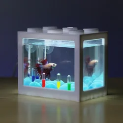 USB Illuminated Small Fish Tank Small Landscape Seaweed Ball Box Mini Aquarium Fish Tank with LED Lamp Light Fish Tanks