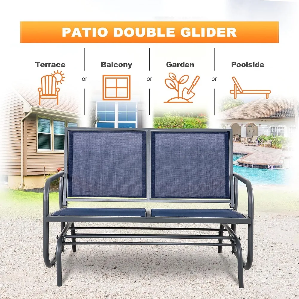 2-Personen-Terrassengleiter, Outdoor-Gleiterbank, Terrassen-Doppelschaukel-Schaukelstuhl, Loveseat mit strombeschichtetem Stahlrahmen und
