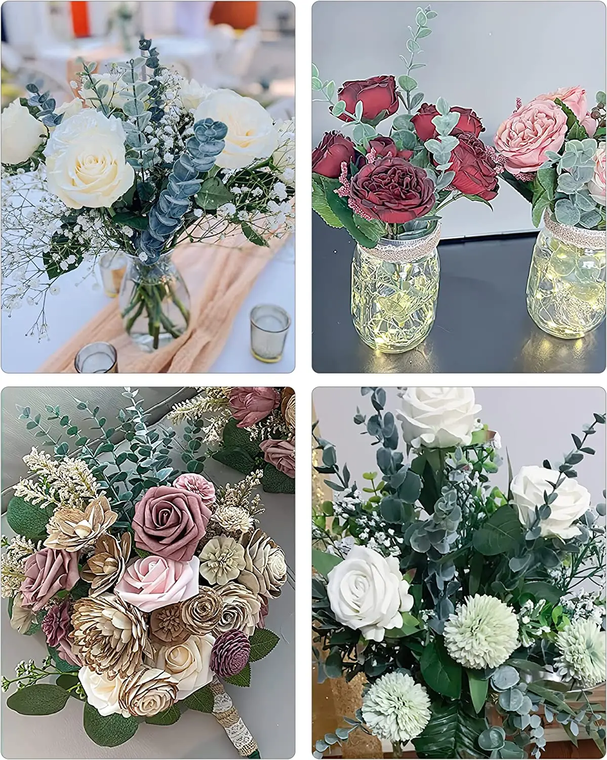 Yannew 12 Stück künstliche Eukalyptus-Stiele, silbernes Dollar-Grün, künstliche Pflanzen für Hochzeitsstrauß, Blumenarrangement, Heimdekoration – Detail 3